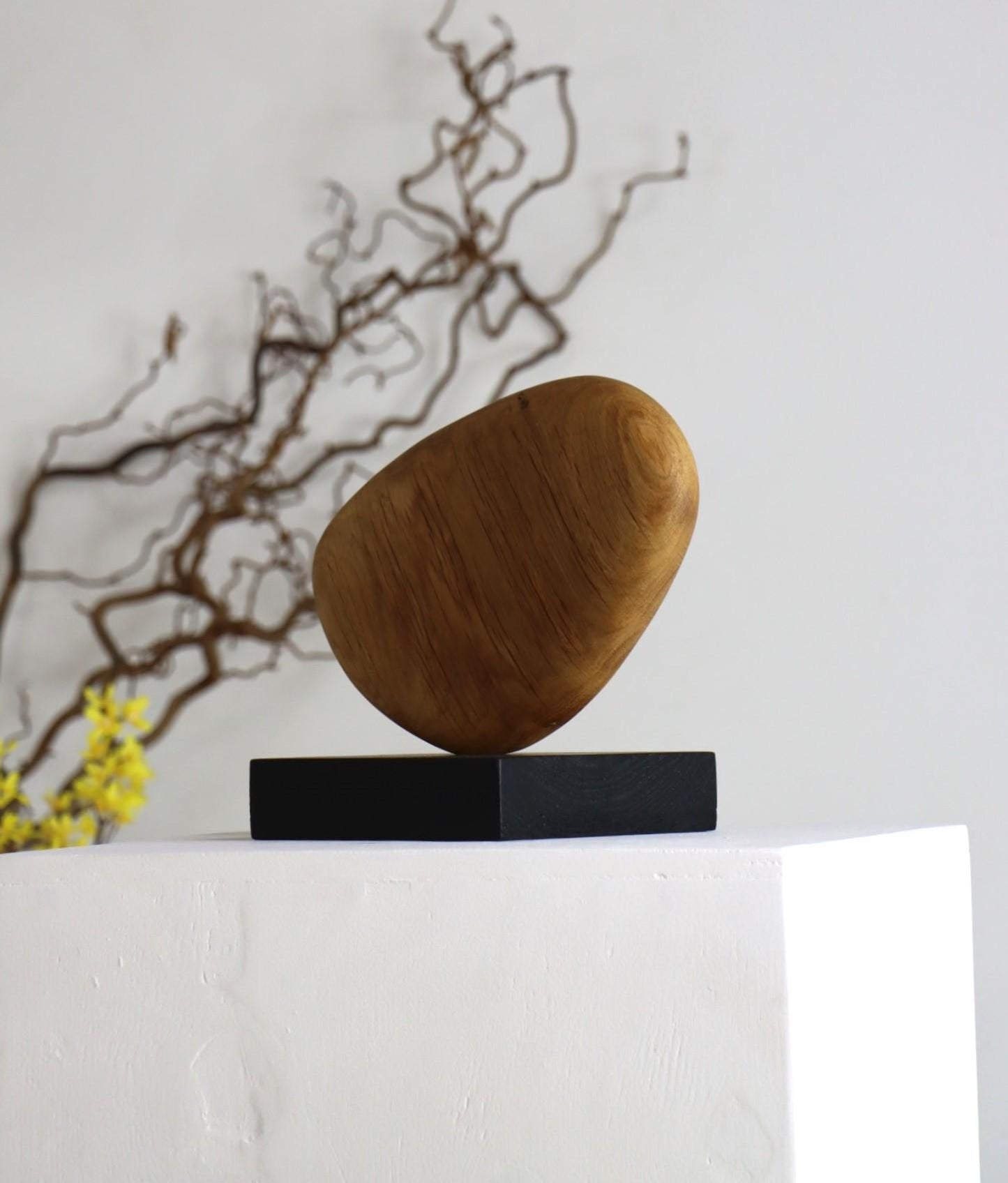 Beautiful hand carved oak pebble sculpture, home decor.