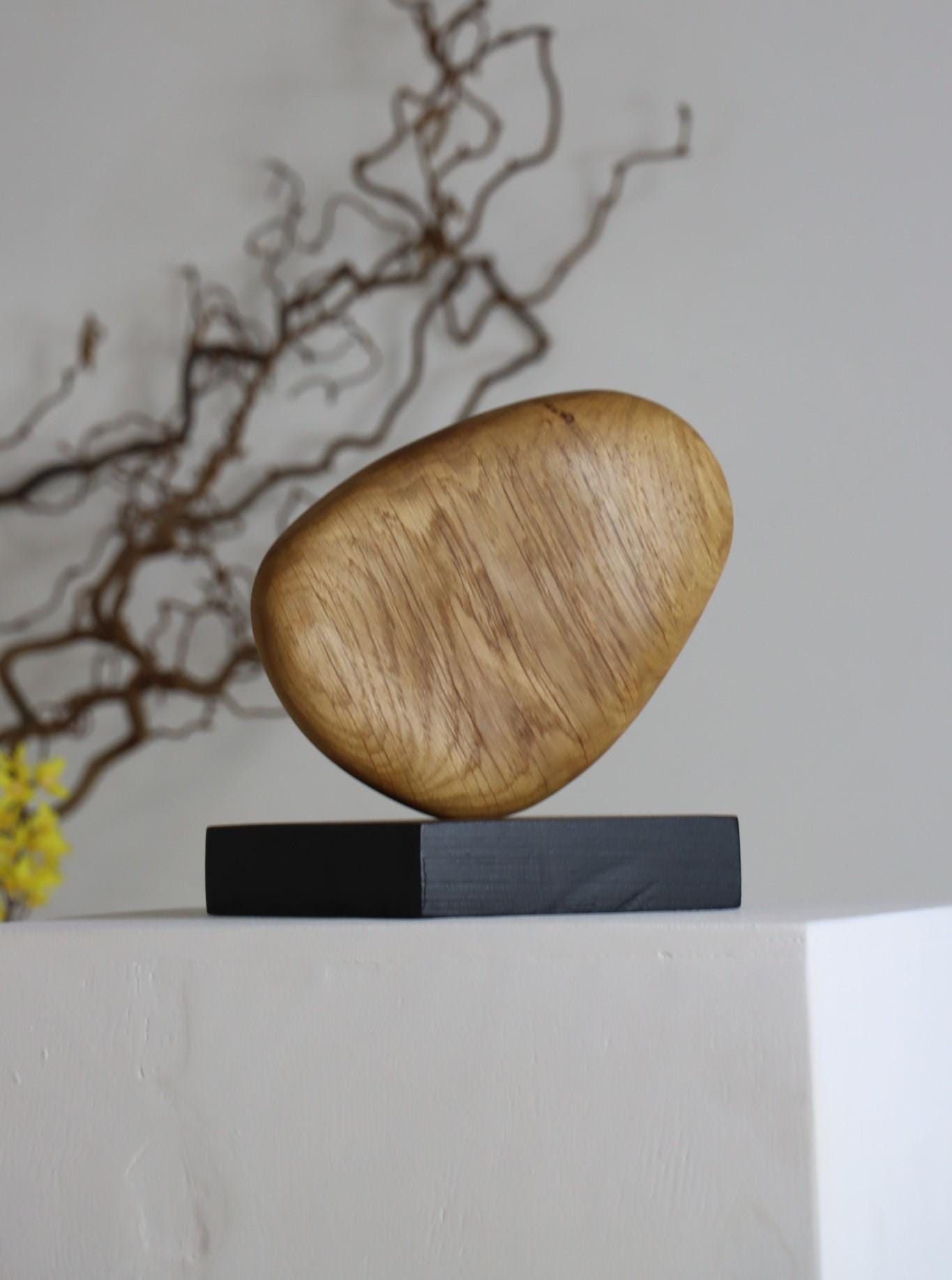 Beautiful hand carved oak pebble sculpture, home decor.