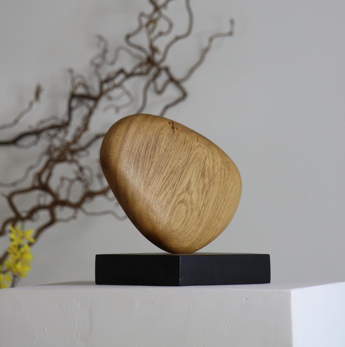 Beautiful hand carved oak pebble sculpture, home decor.